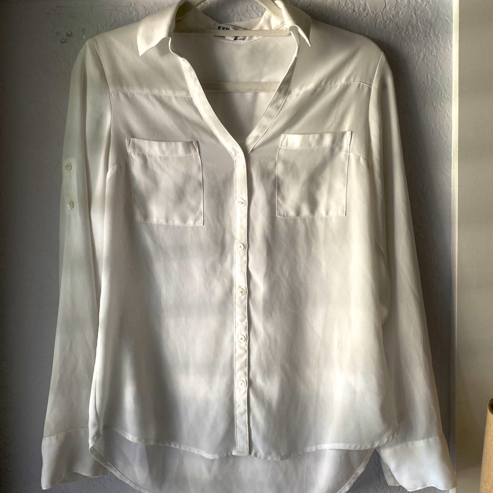 Express “The Portofino shirt” [collars button up white blouse]